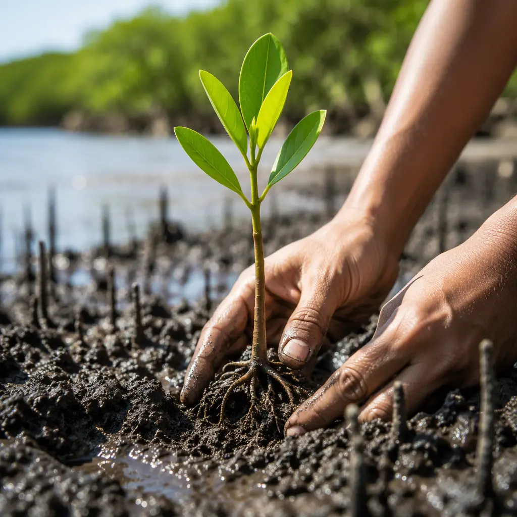Planting mangrove seedling